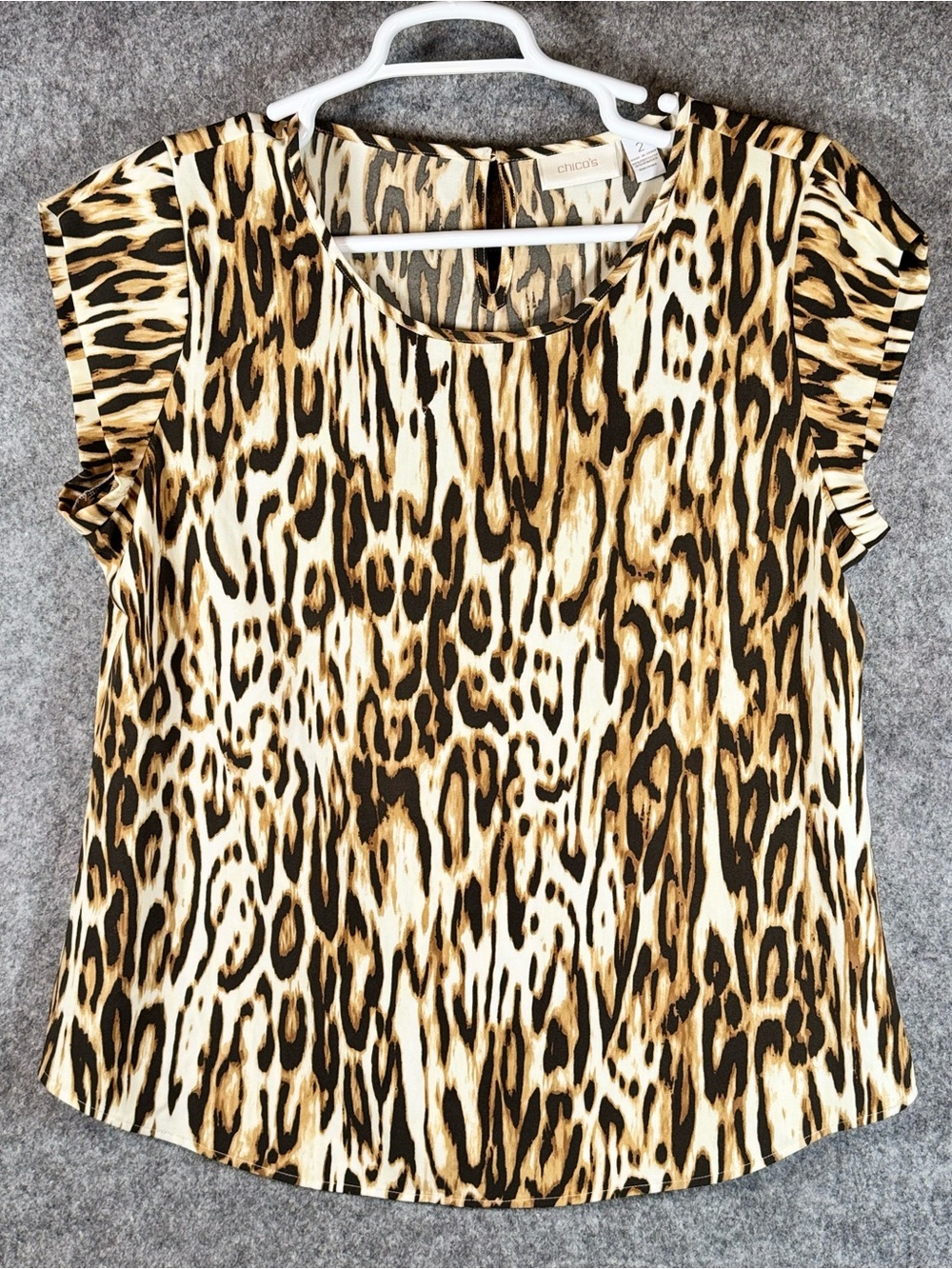 Chico’s Leopard Print Flutter Sleeve Top - Size 2